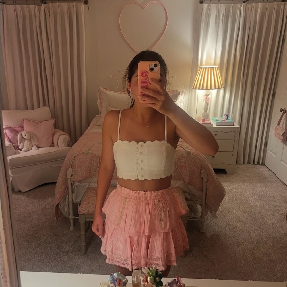 LoveShackFancy- Ruffle Mini Skirt in Candy Pink | Size: XS (NWT) - Picture 2 of 3